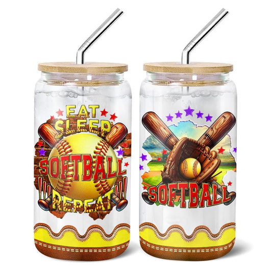 Softball Lover's 16oz Glass Tumbler