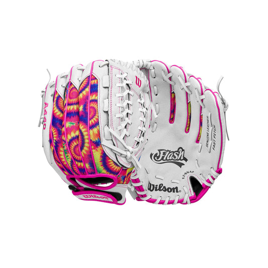Wilson 2024 A440 Flash 12" Youth Fastpitch Glove - LHT White/Pink/Tie-Dye